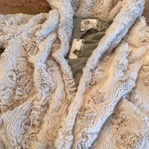 Anthropologie ivory/grey furry jacket
